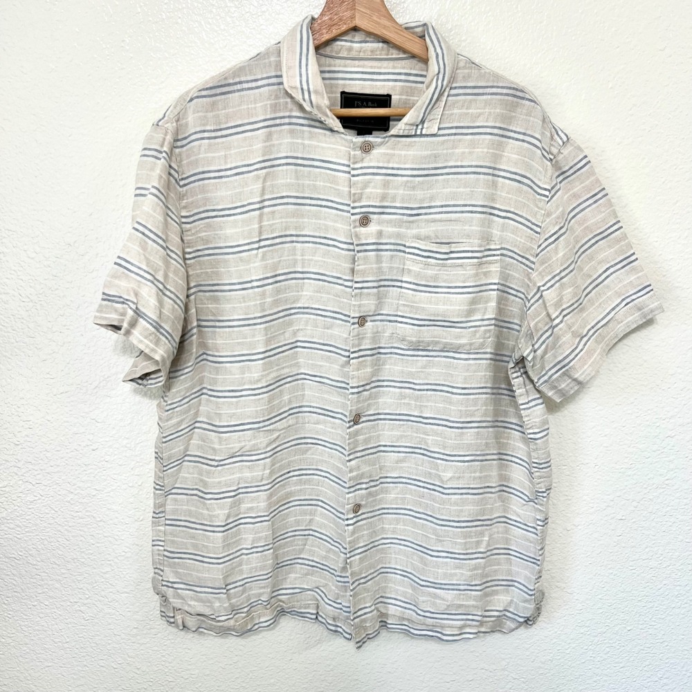 Jos‎ A Bank Reserve Mens Linen Striped Short Sleeve Shirt Size Large 0552
